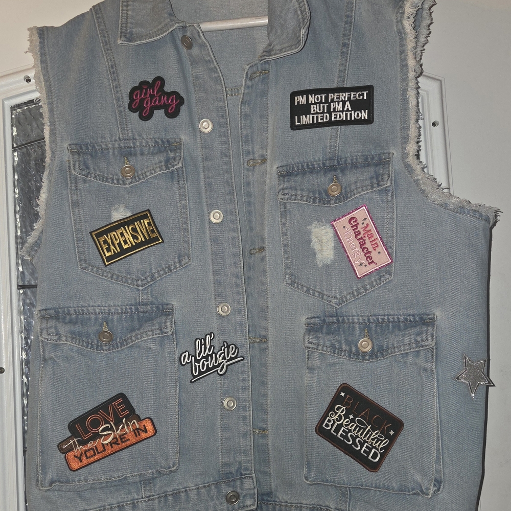 BLACK GIRL MAGIC PATCHED OUT Light Blue Denim Vest